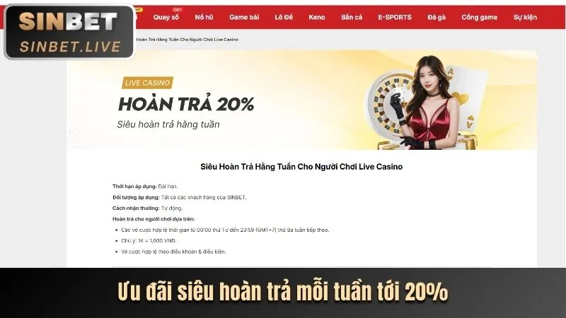 Ưu đãi hoàn trả cược thua hàng tuần cho người chơi thể thao